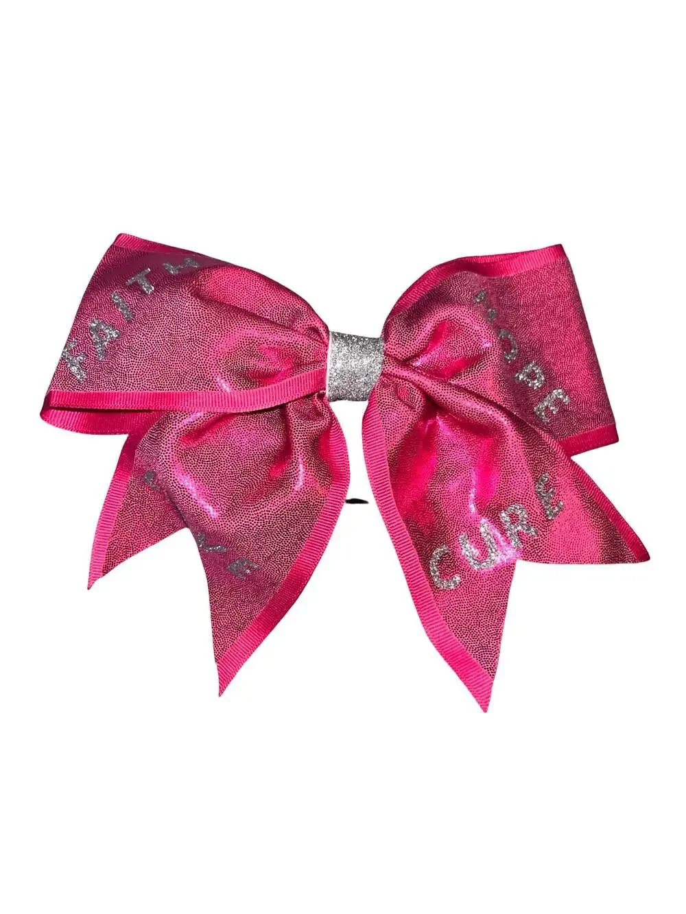Pink Glitter Cheer Hair Bow with Faith Hope Love Cure Rhinestone Accents